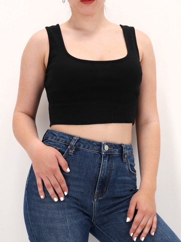 Ärmelloses Crop-Top schwarz